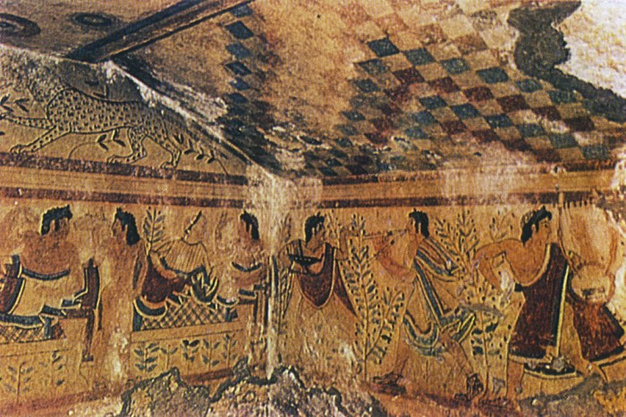 Leopards tomb tarquinia painting wall etruscan fresco