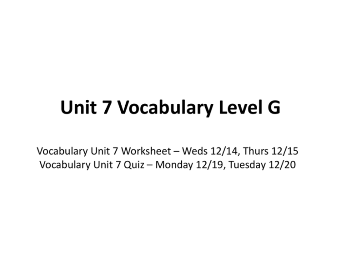 Vocabulary level g unit 4